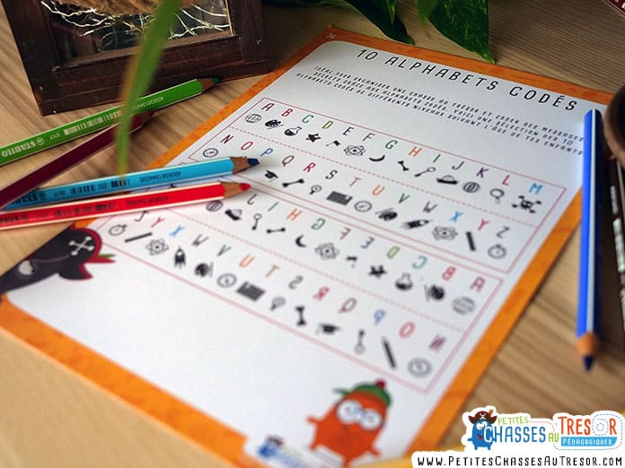 modèle d'alphabet codé pour une chasse au trésor