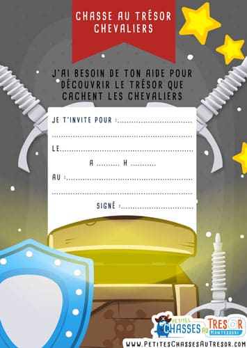 carte d'invitation jeu de piste pour garçon sur les chevaliers