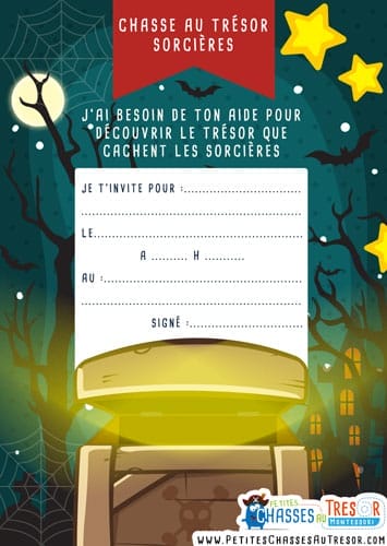 Carte d'invitation chasse au trésor sorcières d'halloween
