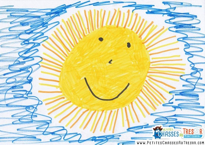 Coloriage de soleil réalisé par un petit enfant